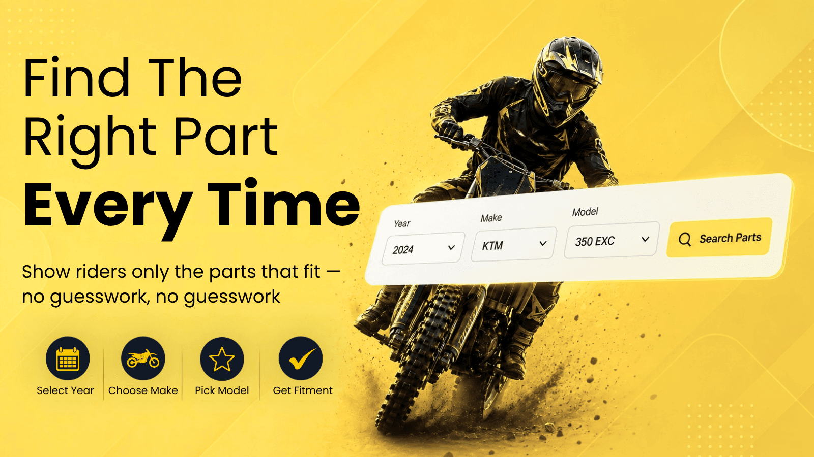 Motocross rider with Year, Make, Model parts search bar