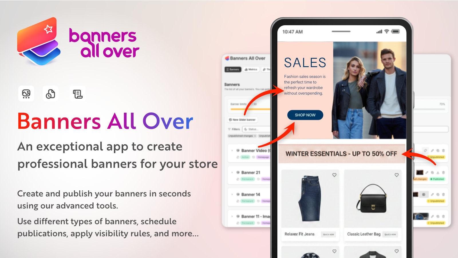 Professional promotional banners displayed on mobile store