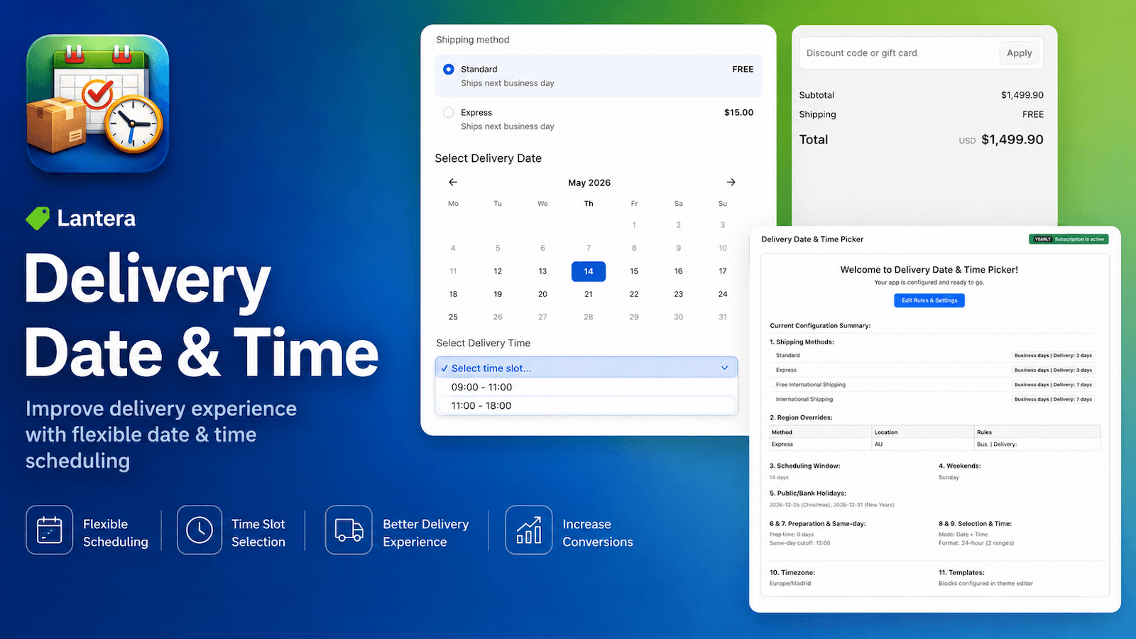 Select delivery date and time with calendar picker