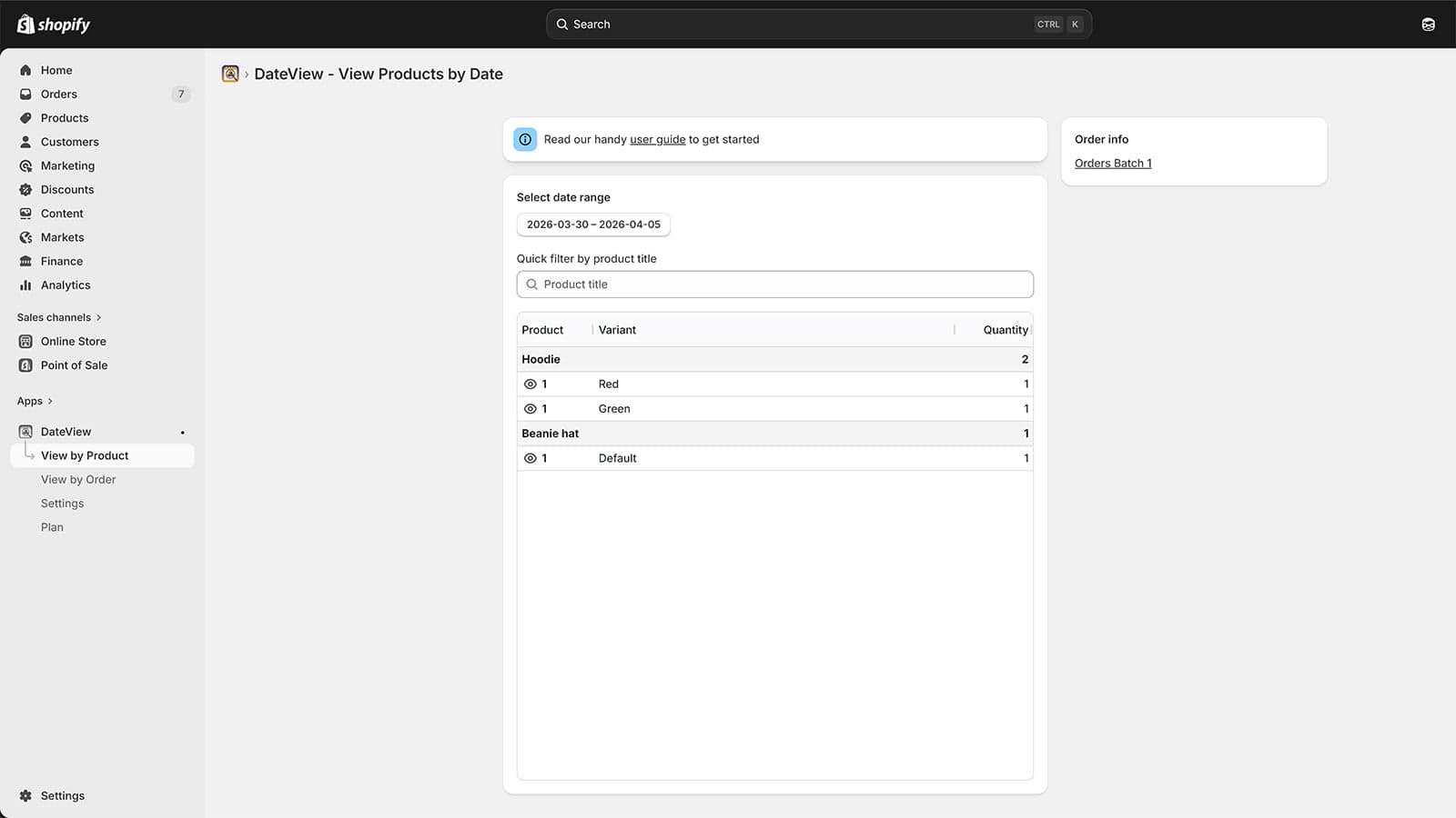 View by product screen