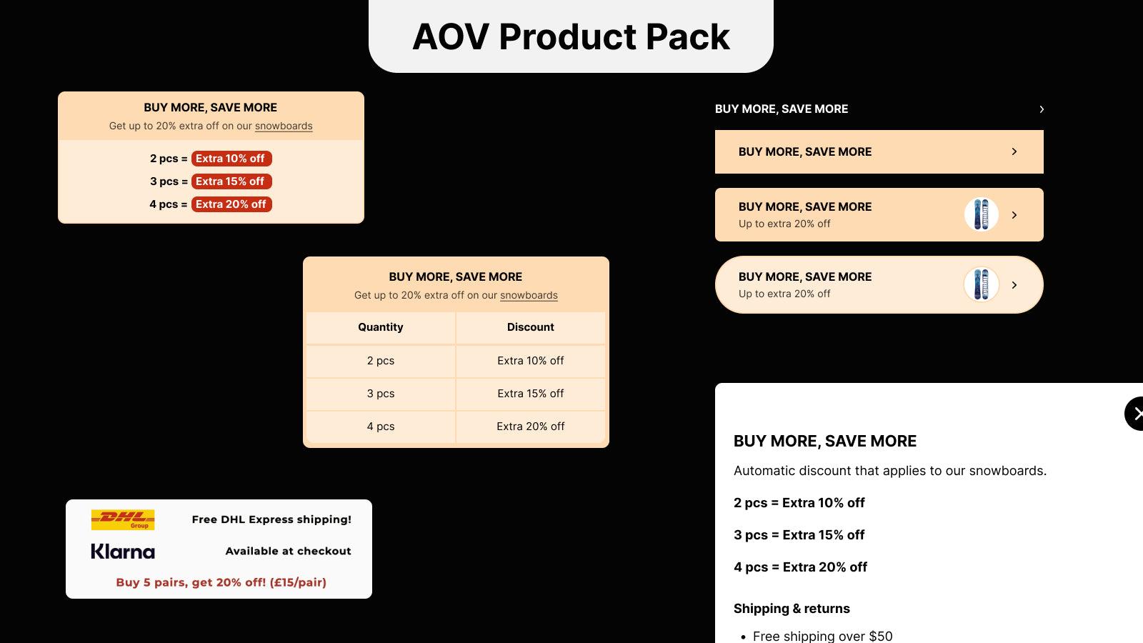 Product blocks examples from AOV Product Pack