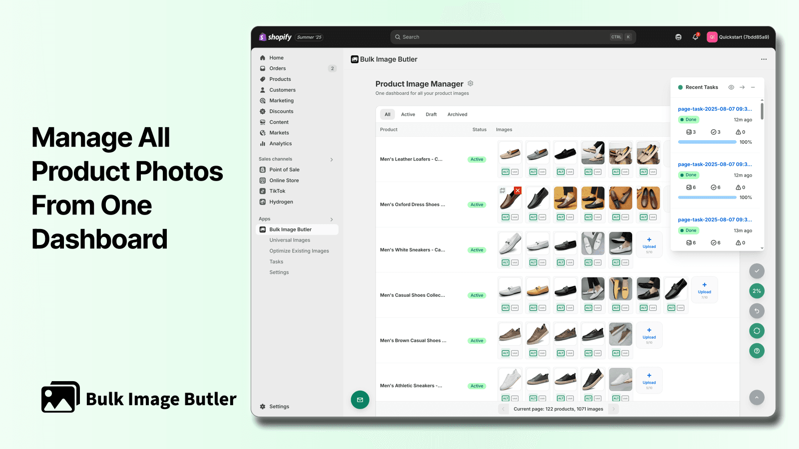 Shopify bulk upload edit delete product images dashboard Butler