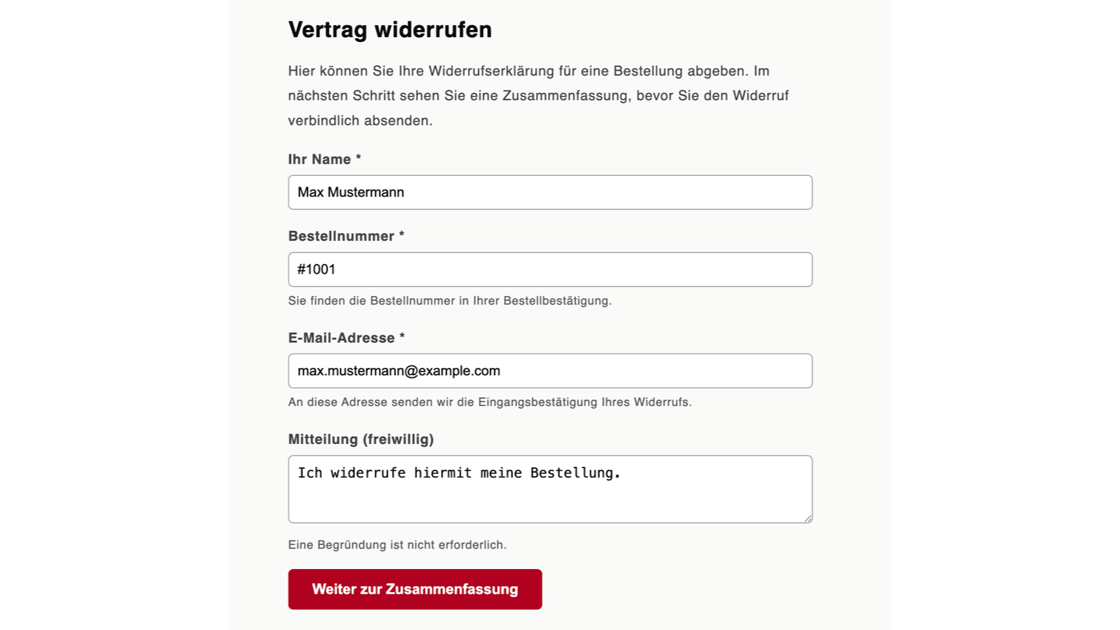 Rechtssichere Widerrufsfunktion fuer Shopify-Shops