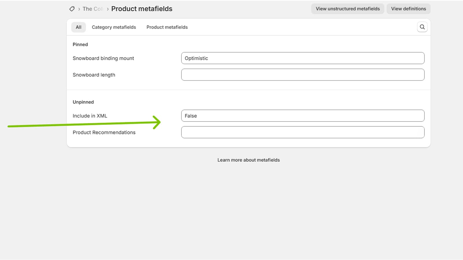 Seleziona i prodotti da includere nel feed