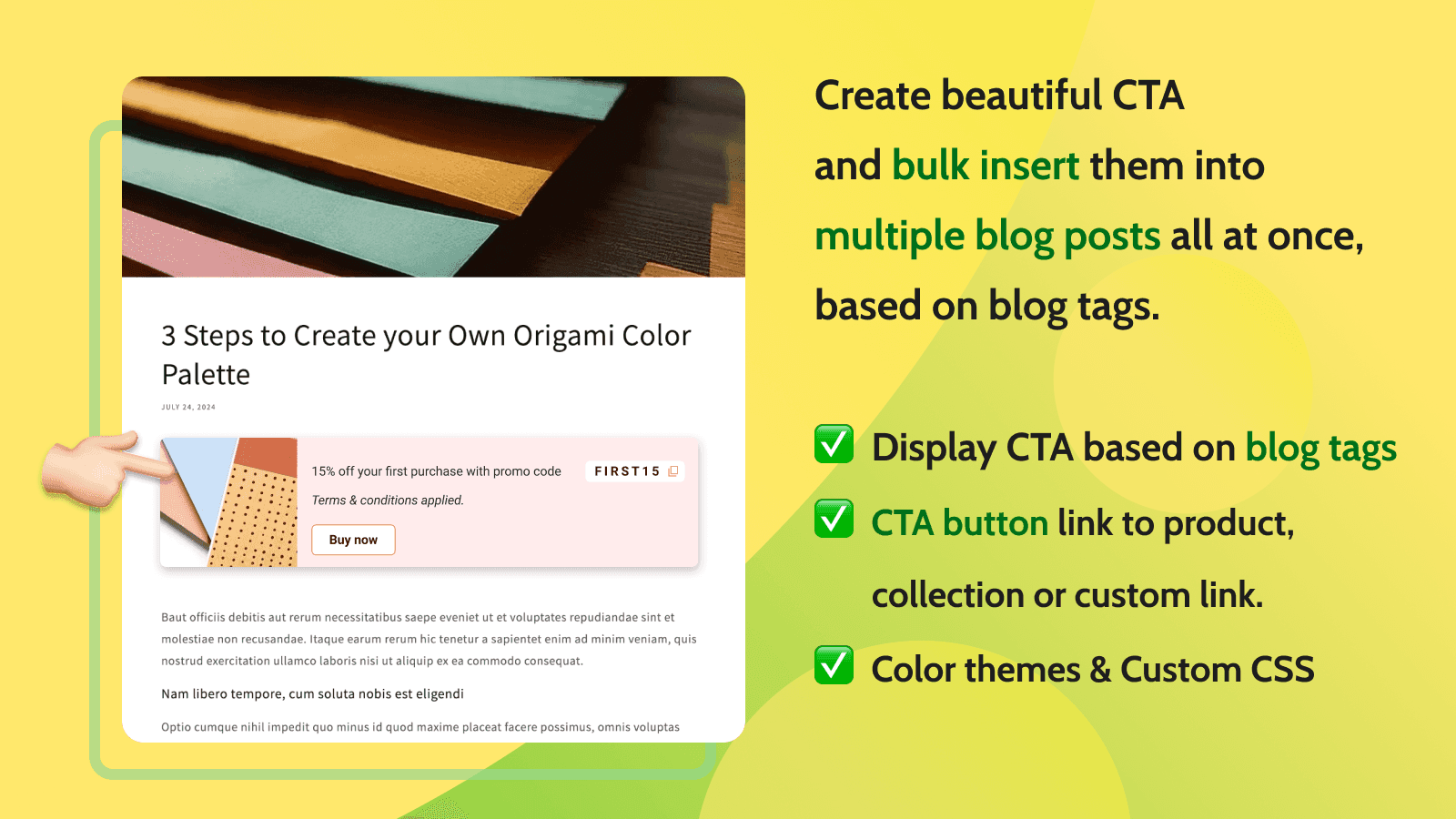Shopify blog CTA call-to-action upsell promo code discount