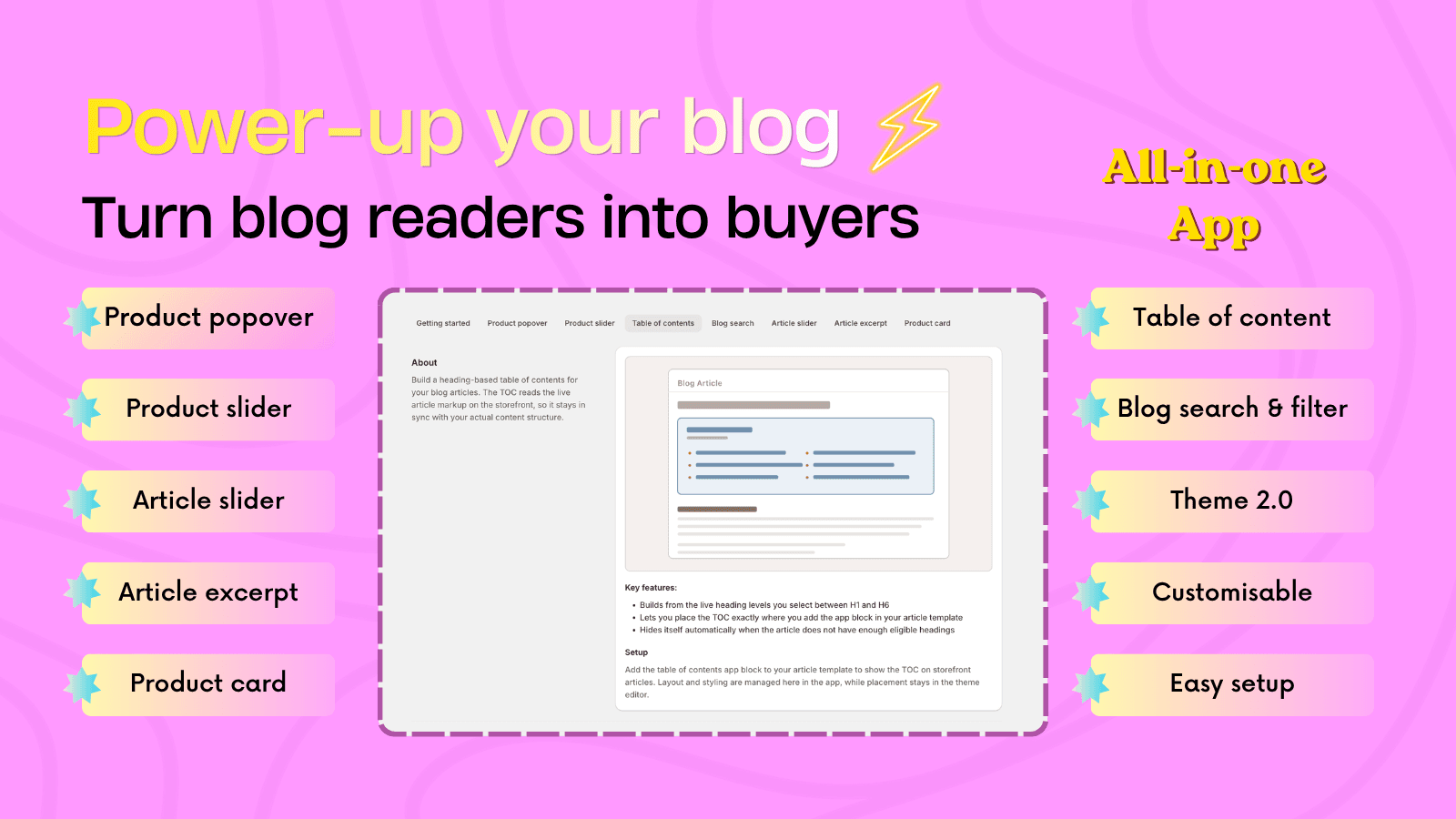 Blog power-ups for your store. All-in-one blog widgets.