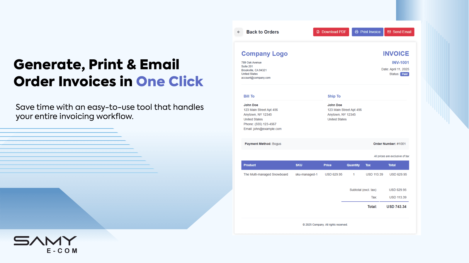 Custom PDF invoice generator with branding options