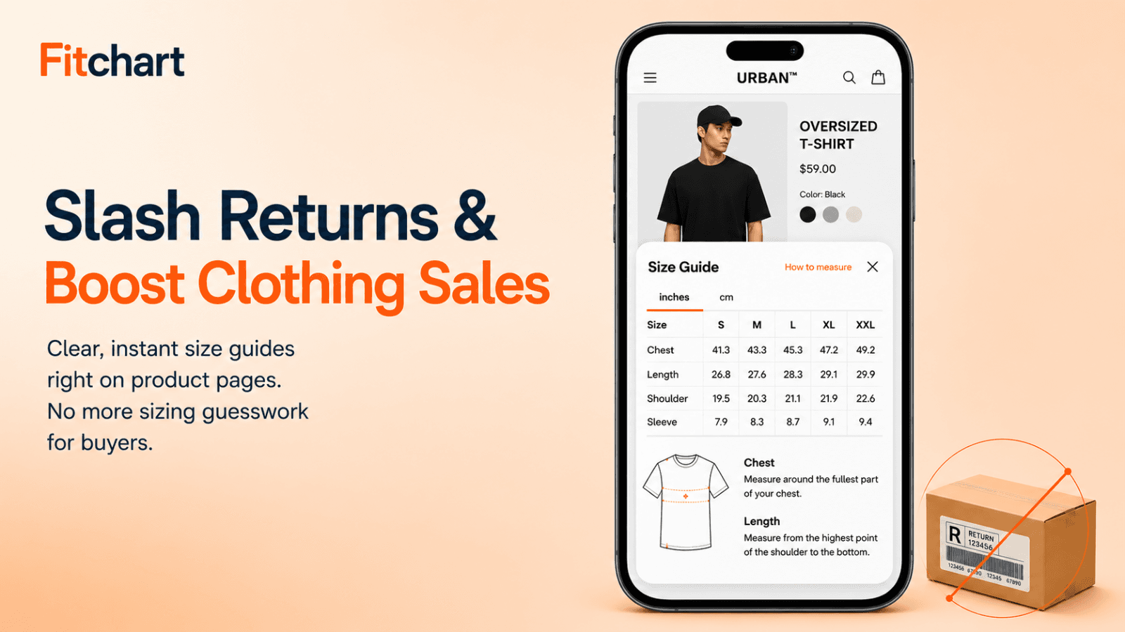 FitChart size chart pop up on Shopify product page reduce return