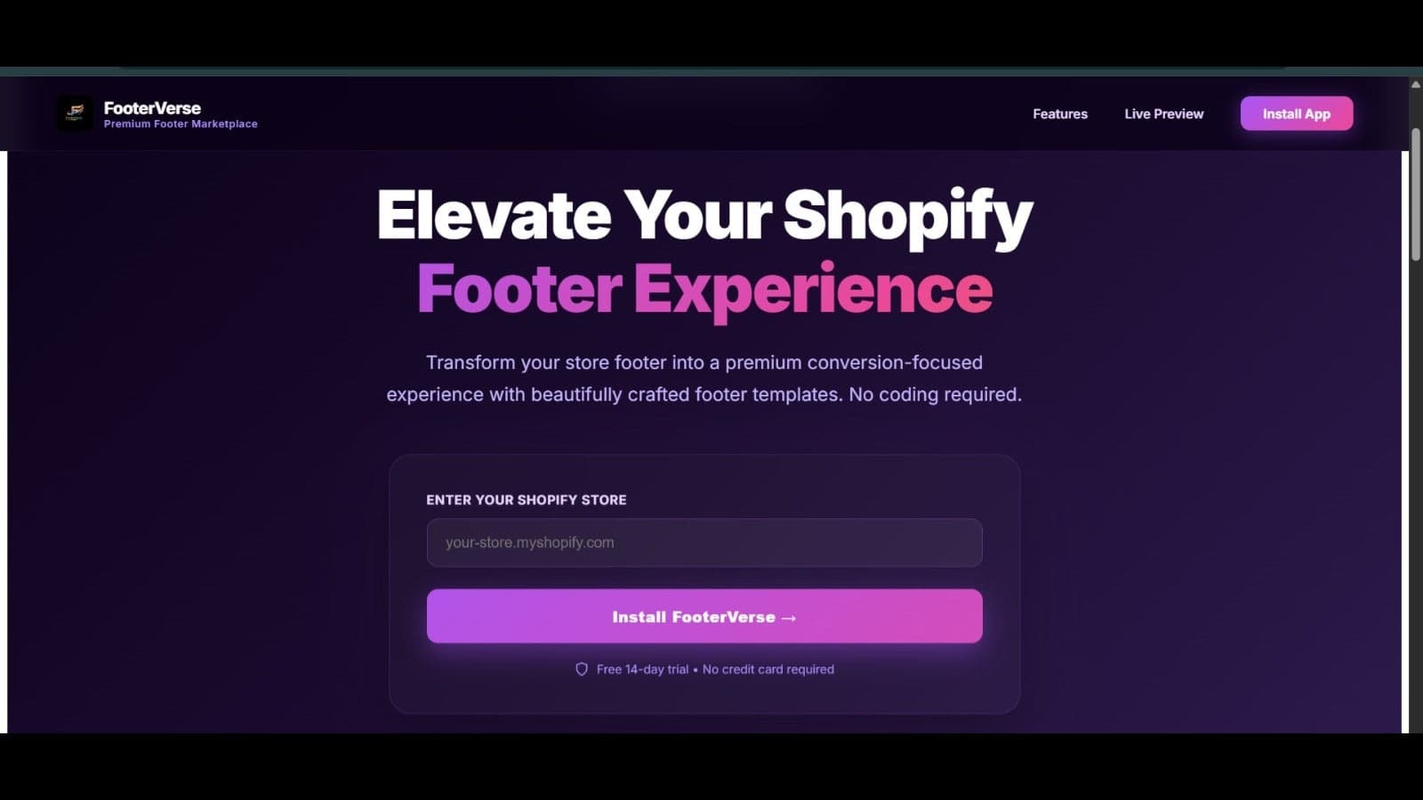 FooterVerse login page with modern responsive footer builder UI