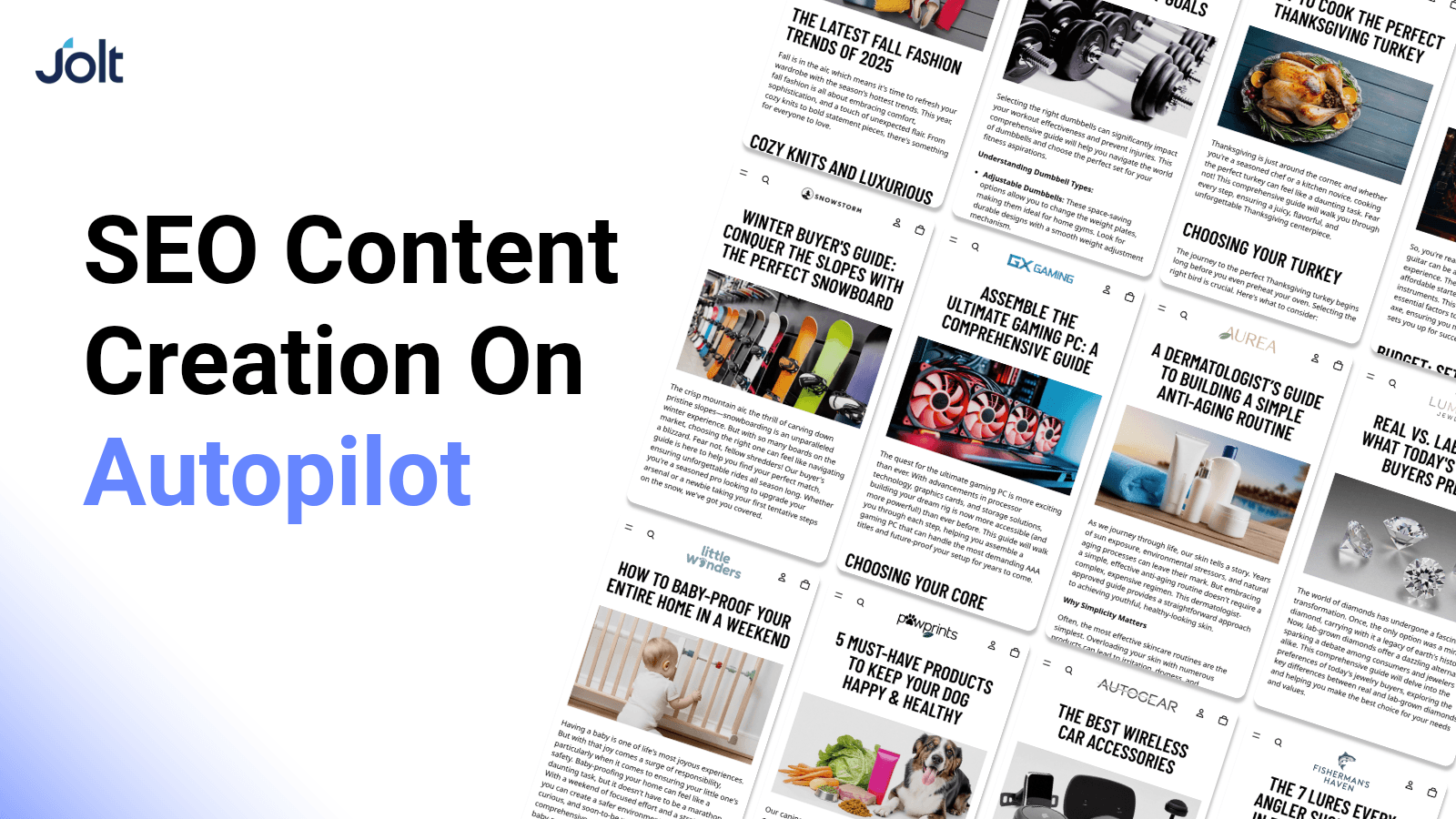 SEO Content Creation on Autopilot. Many images of blog posts.