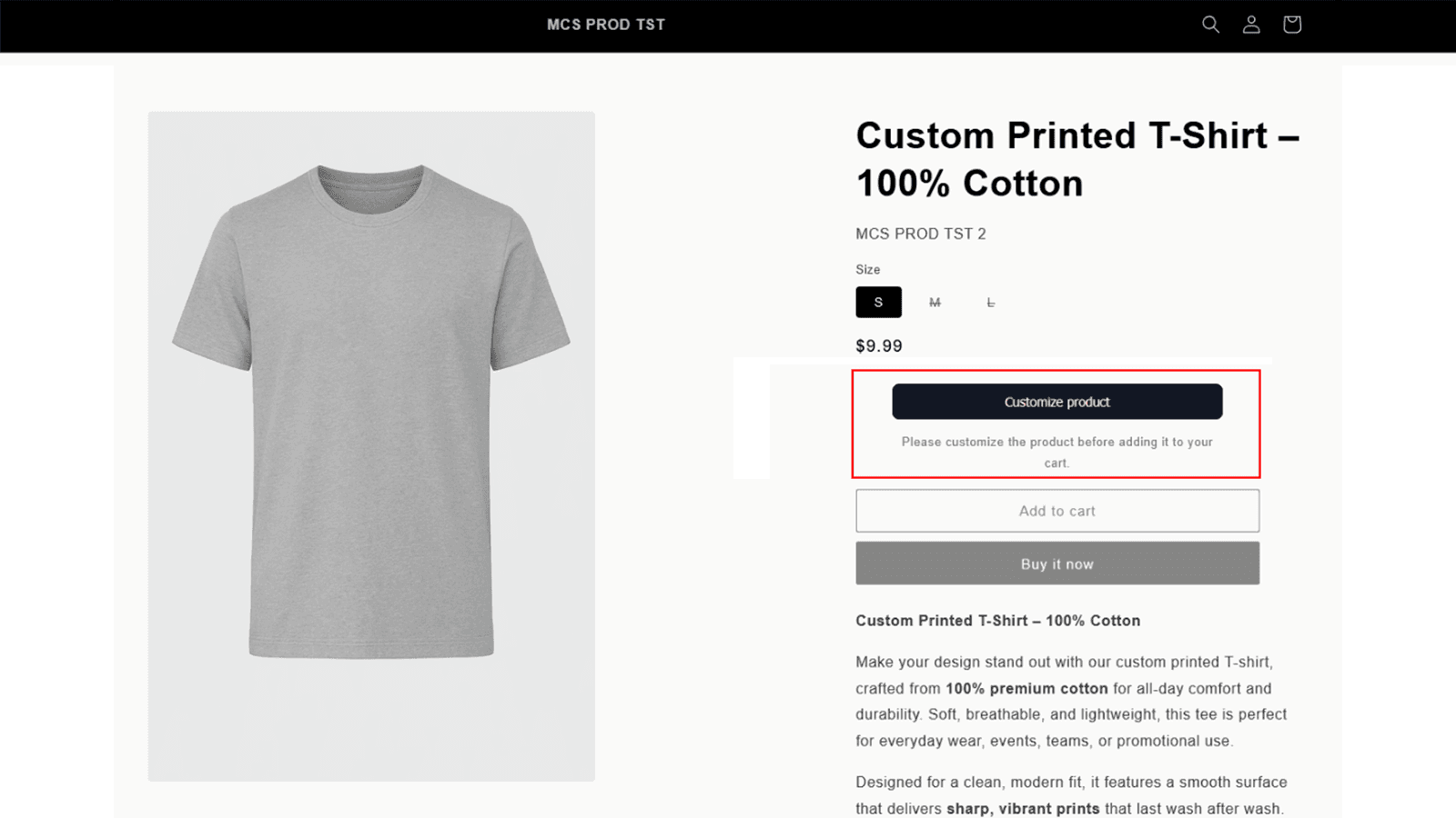 Require customers to customize before adding to cart