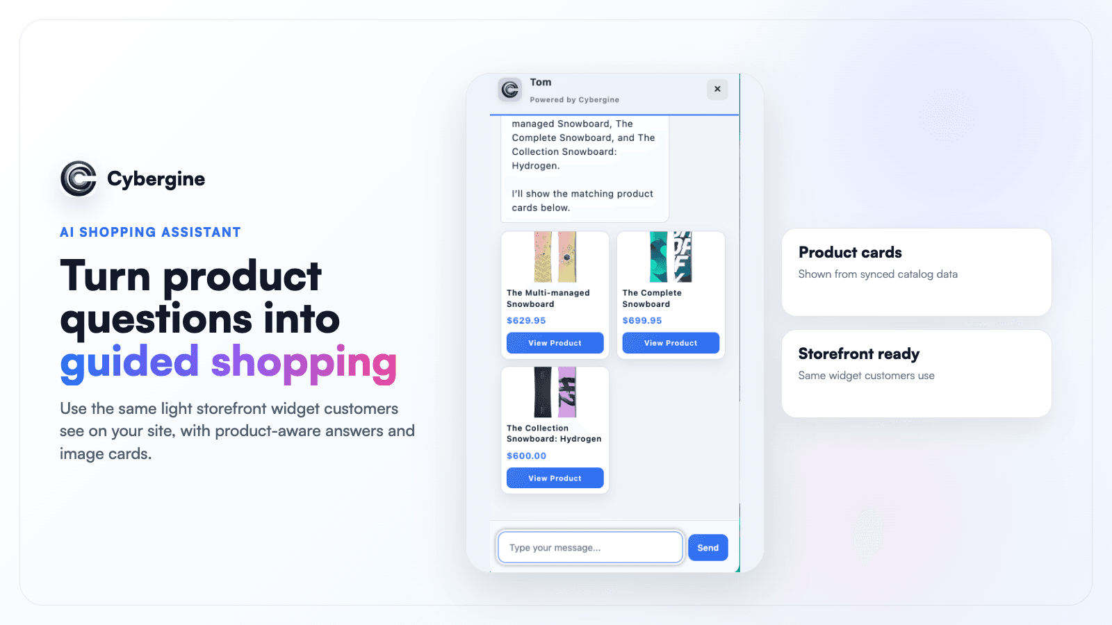 AI shopping assistant with storefront product cards
