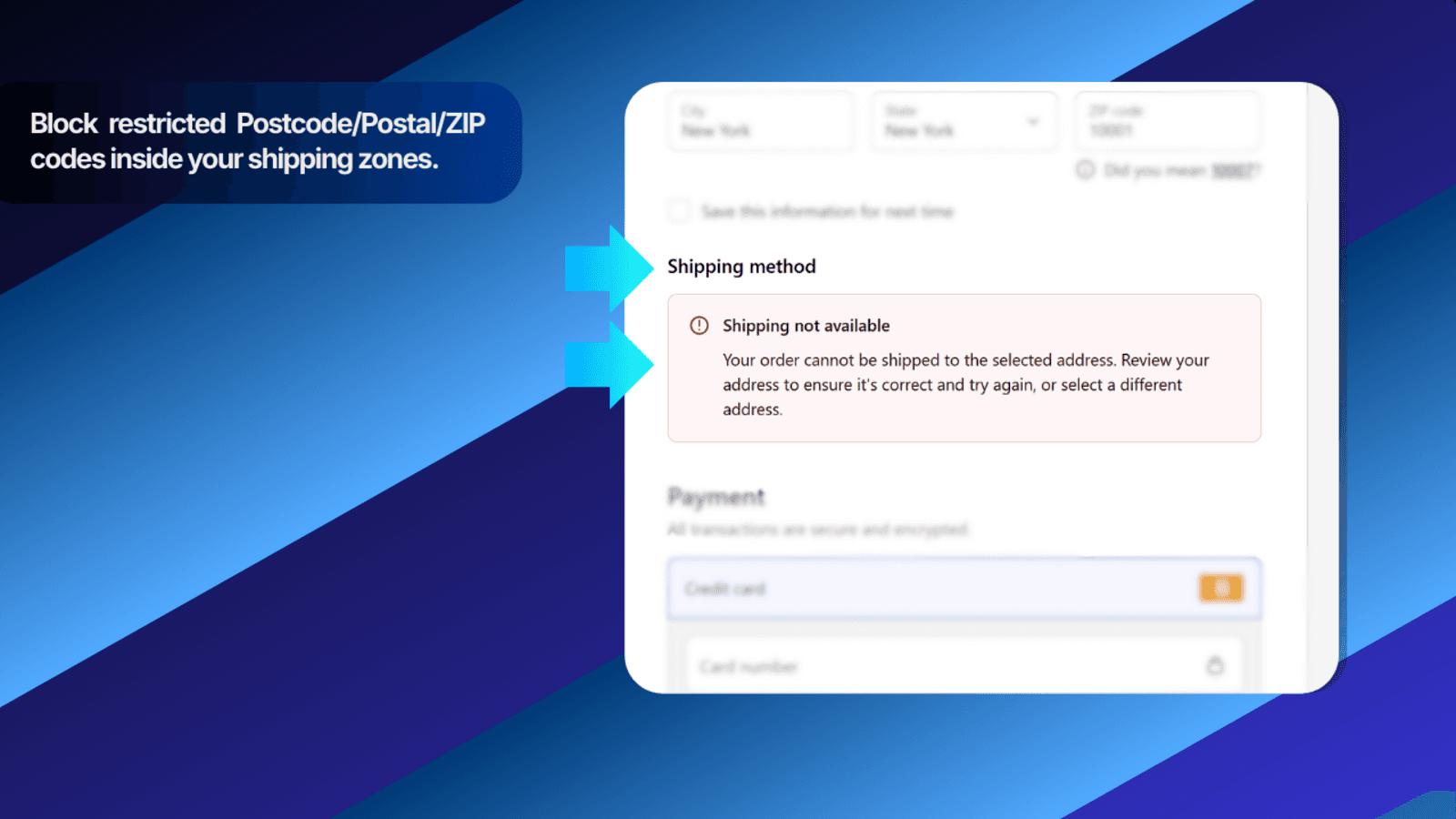 Checkout blocked when Postcode/Postal/ZIP matches rule