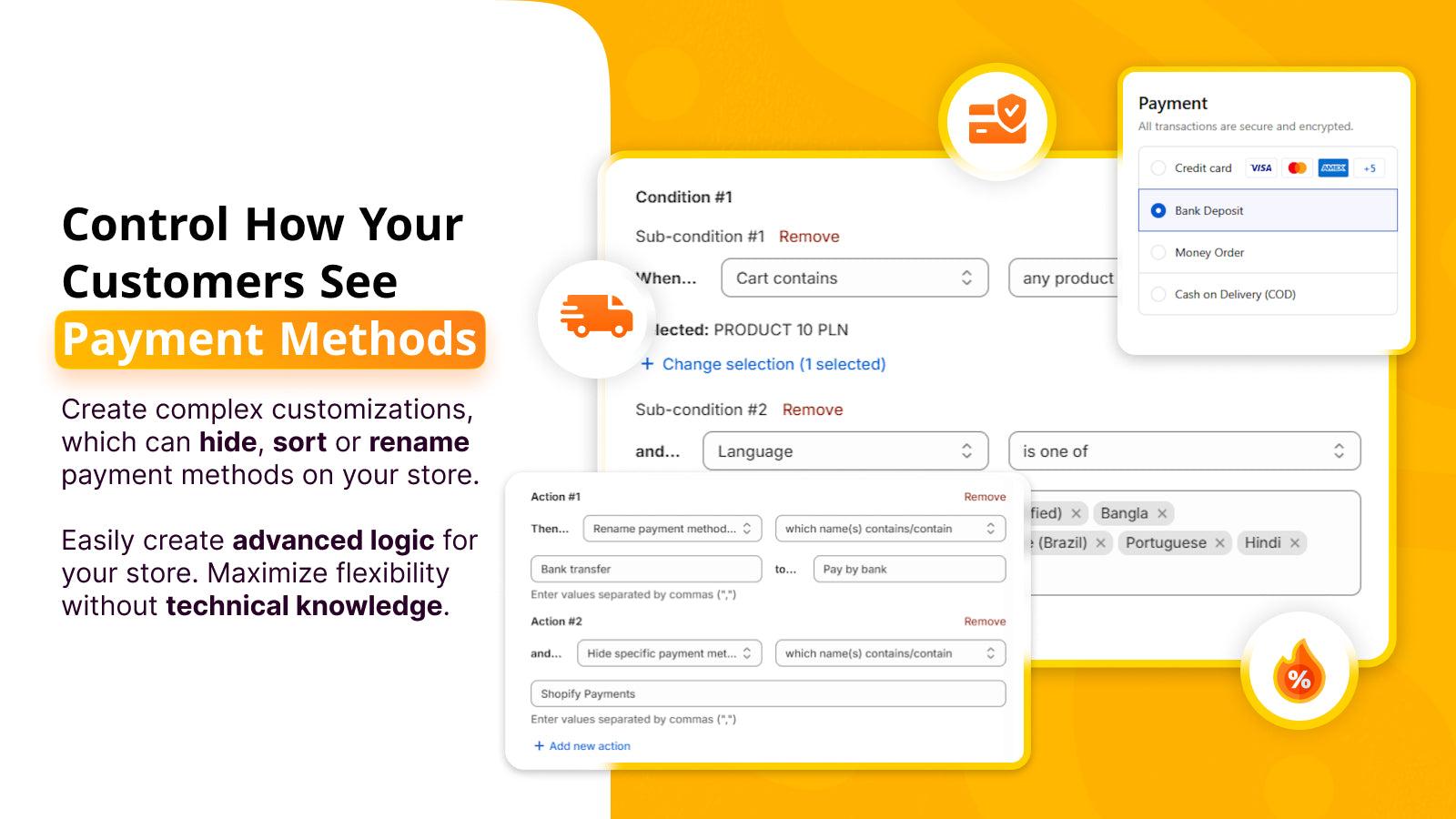 Hide, sort or rename payments methods on your store