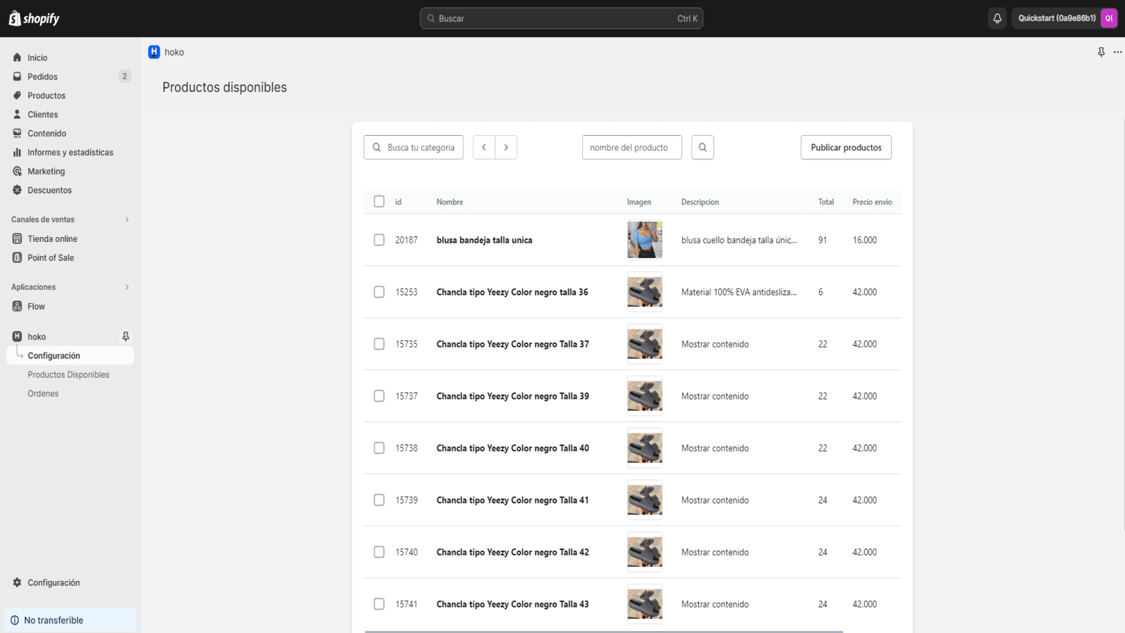 sincronización productos