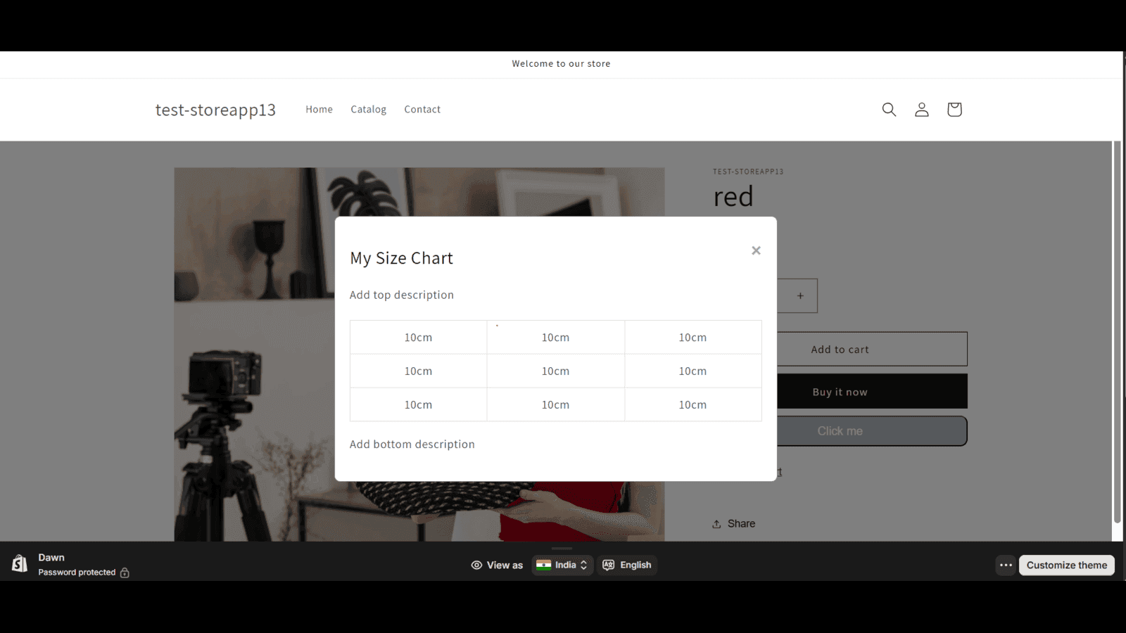 Size chart product view