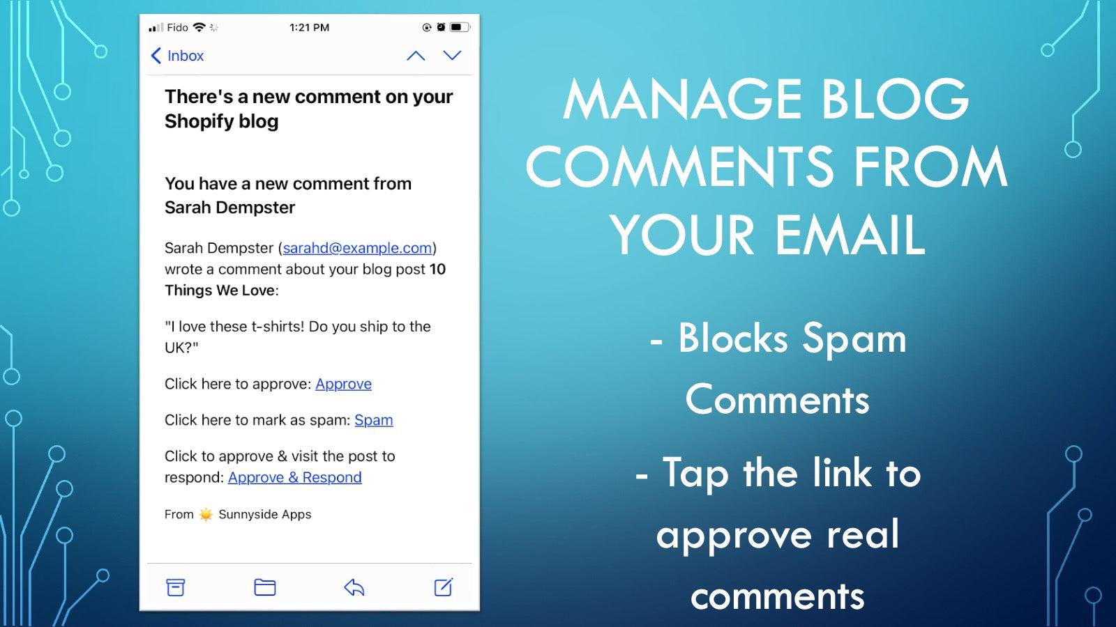 Example email of a new comment to moderate