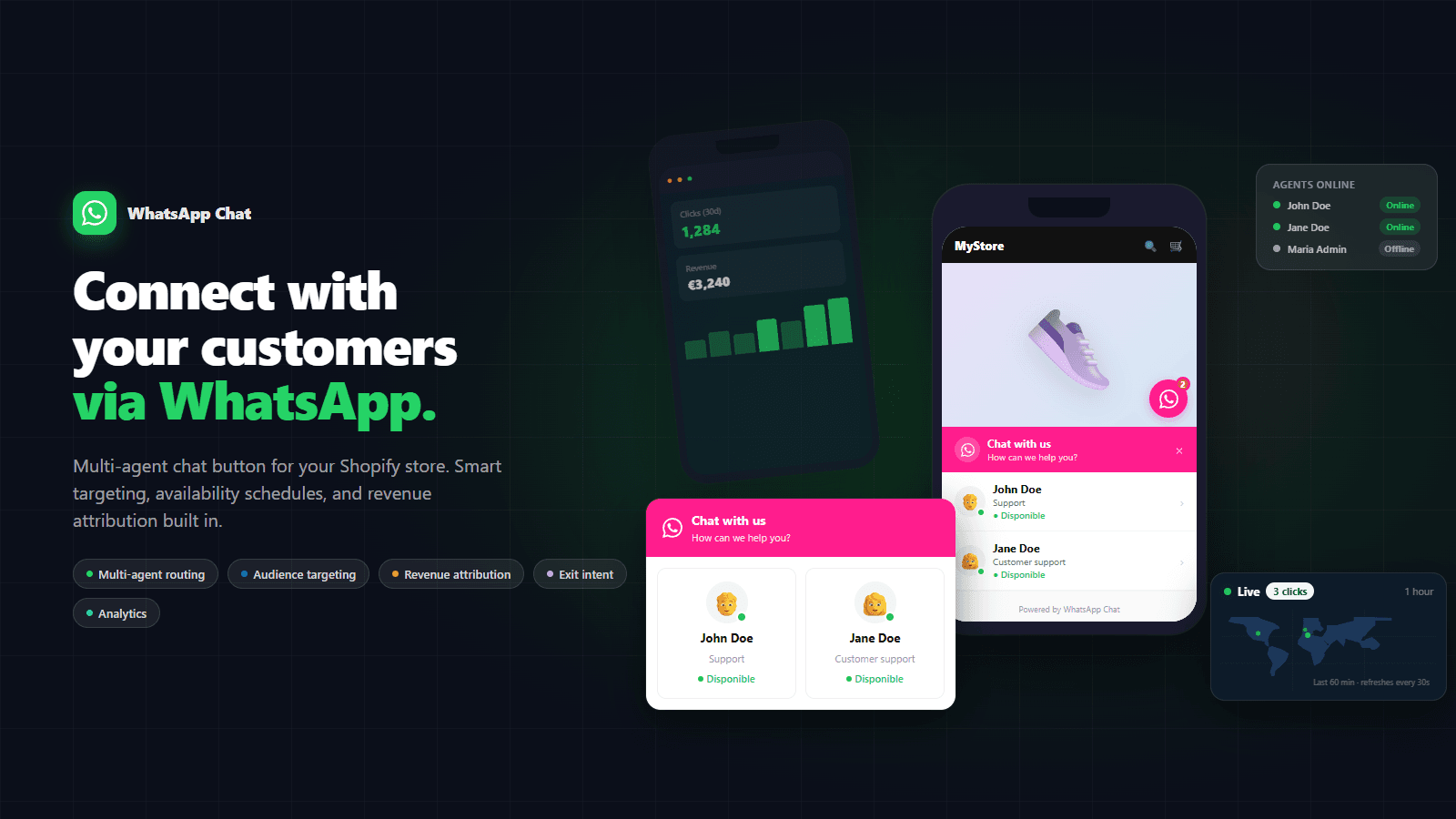 Multi-agent WhatsApp chat with targeting and revenue tracking