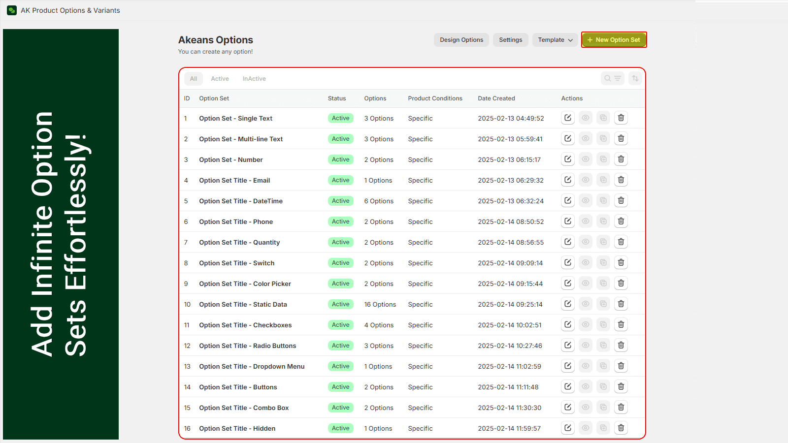 Create Unlimited Option Sets
