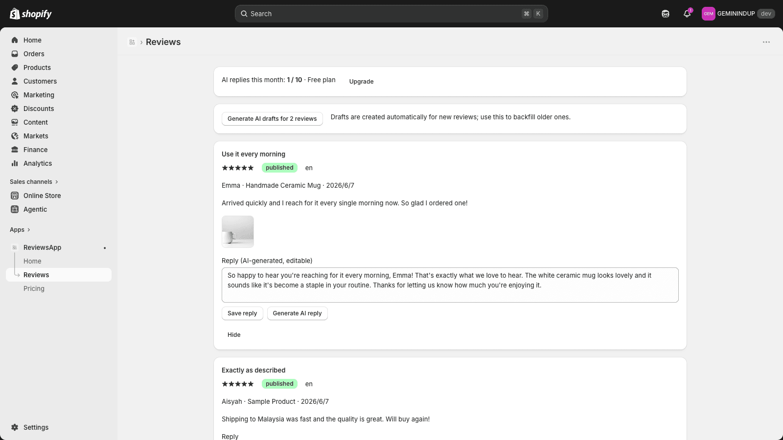 AI reply draft referencing product photo