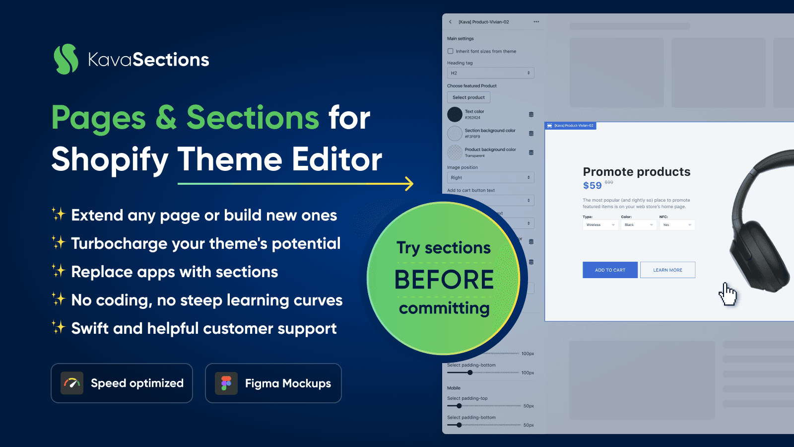 No-code landing page builder. Sections for native Theme Editor