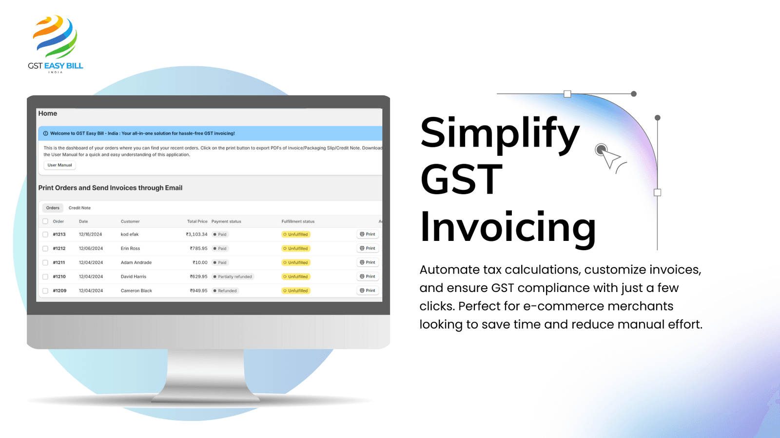Print unlimited GST tax invoice.