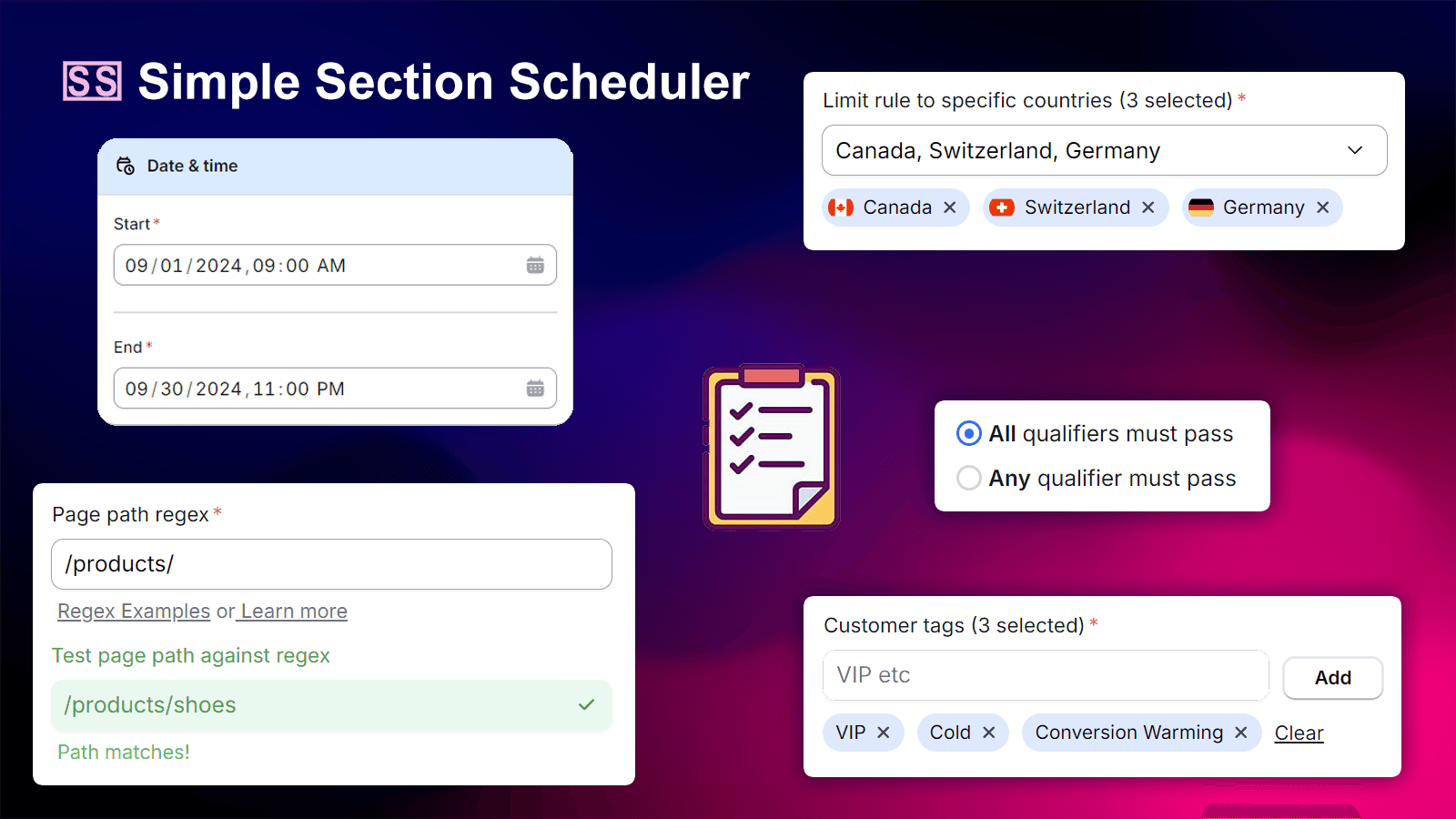 scheduling and section rules with various qualifiers