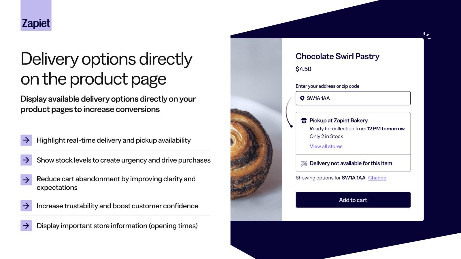 Delivery and pickup options shown on the product page
