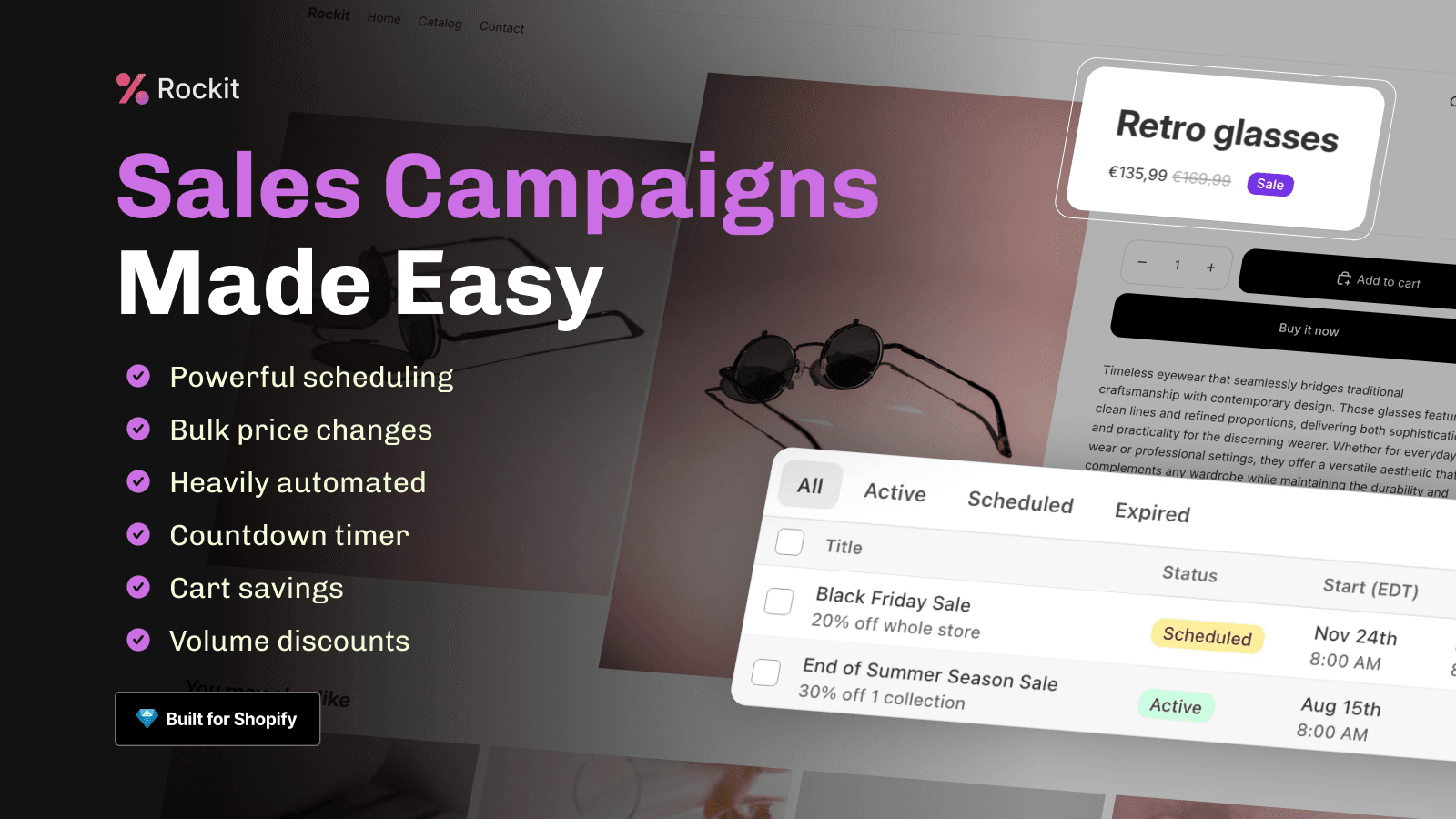 Rockit Shopify Discount and Sale app. Bulk price editor.