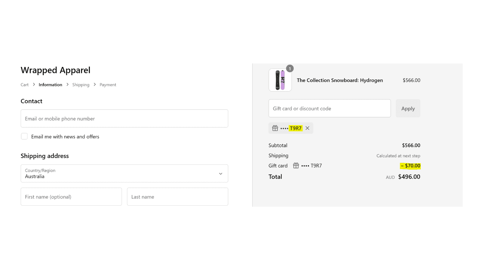 Redeem omnichannel gift cards online