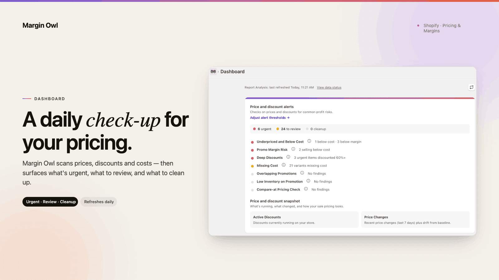 Margin Owl Dashboard screenshot
