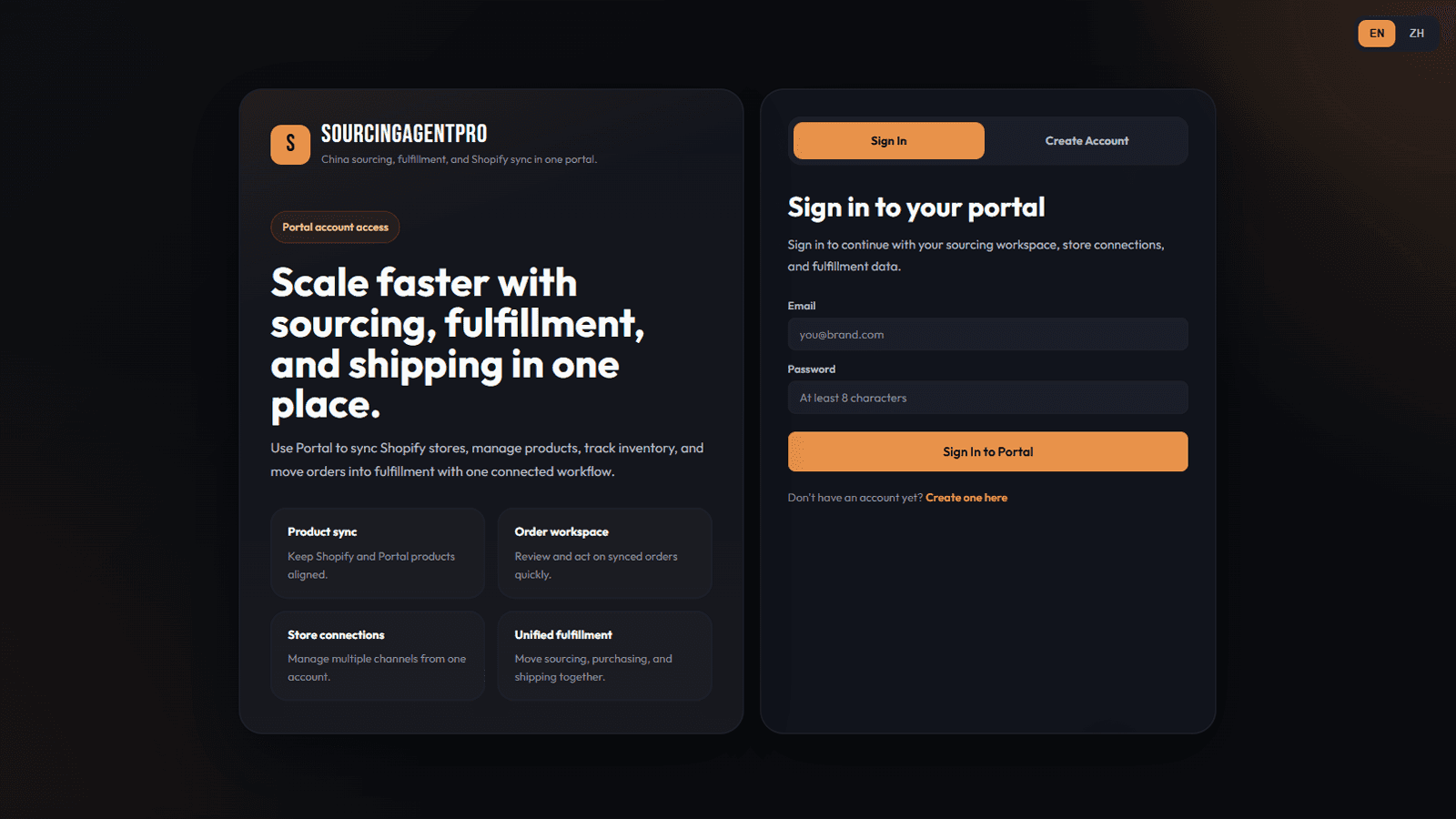sourcingagentpro:logo, headline, and key benefits.