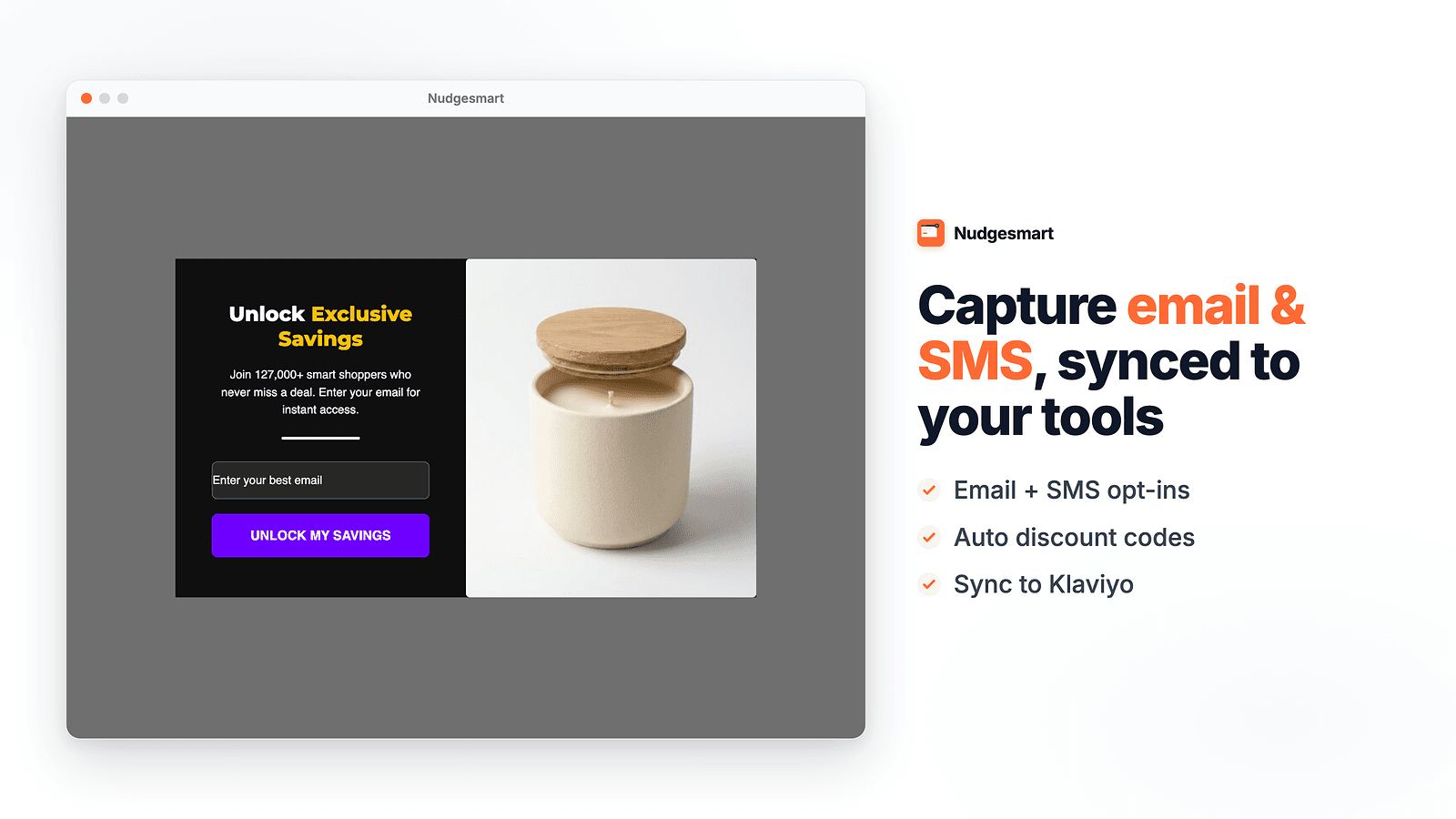 Email & SMS capture popup synced to Klaviyo