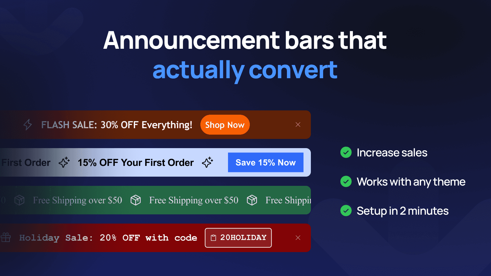 Woblo scrolling announcement bar with CTA button and coupon code