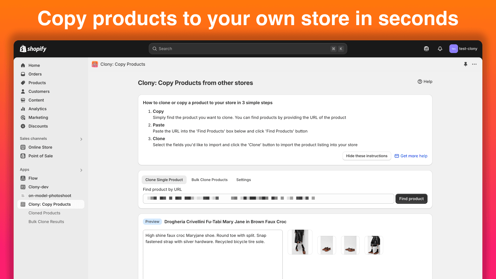 Copy products to your own store in seconds