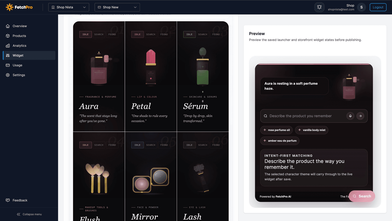 Search widget with multiple character styles and themes