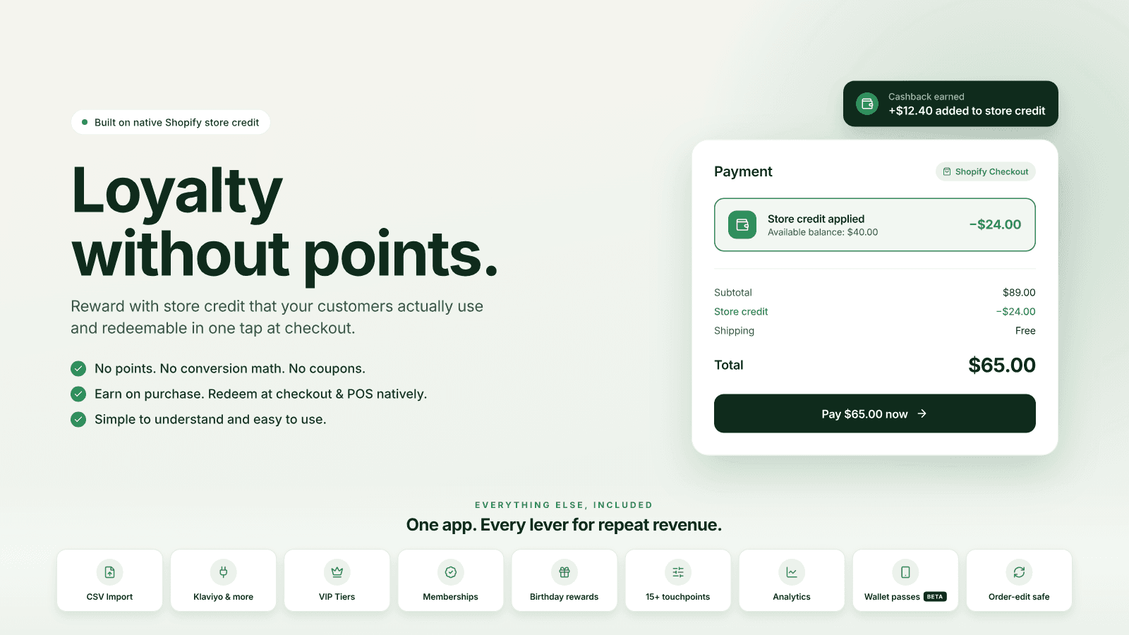 Loyalty without points with Shopify store credit checkout