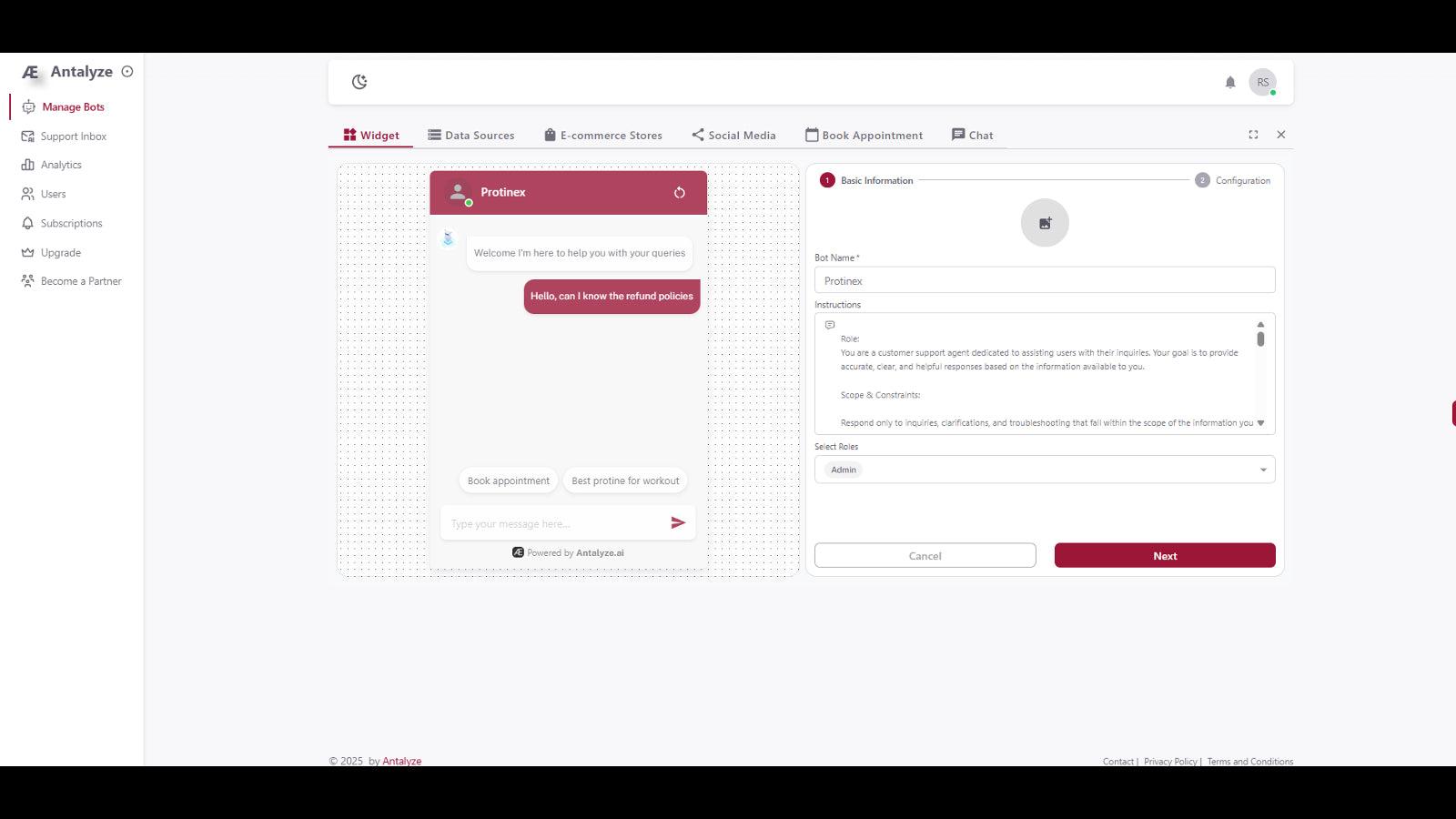 Create bot with custom theme and integration options