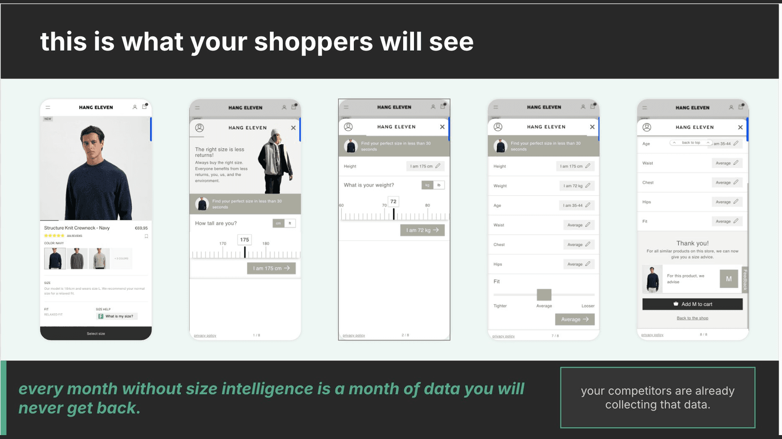 Faslet - size & fit recommendation on fashion product page