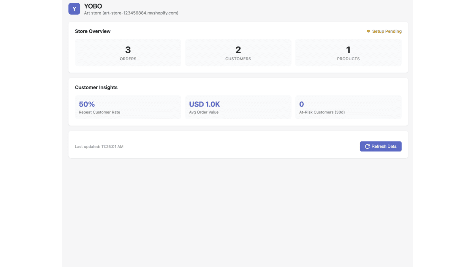 YOBO customer insights dashboard showing store overview and repe