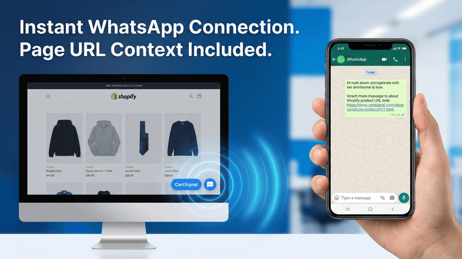 Floating WhatsApp widget on a Shopify store connecting to a mobi