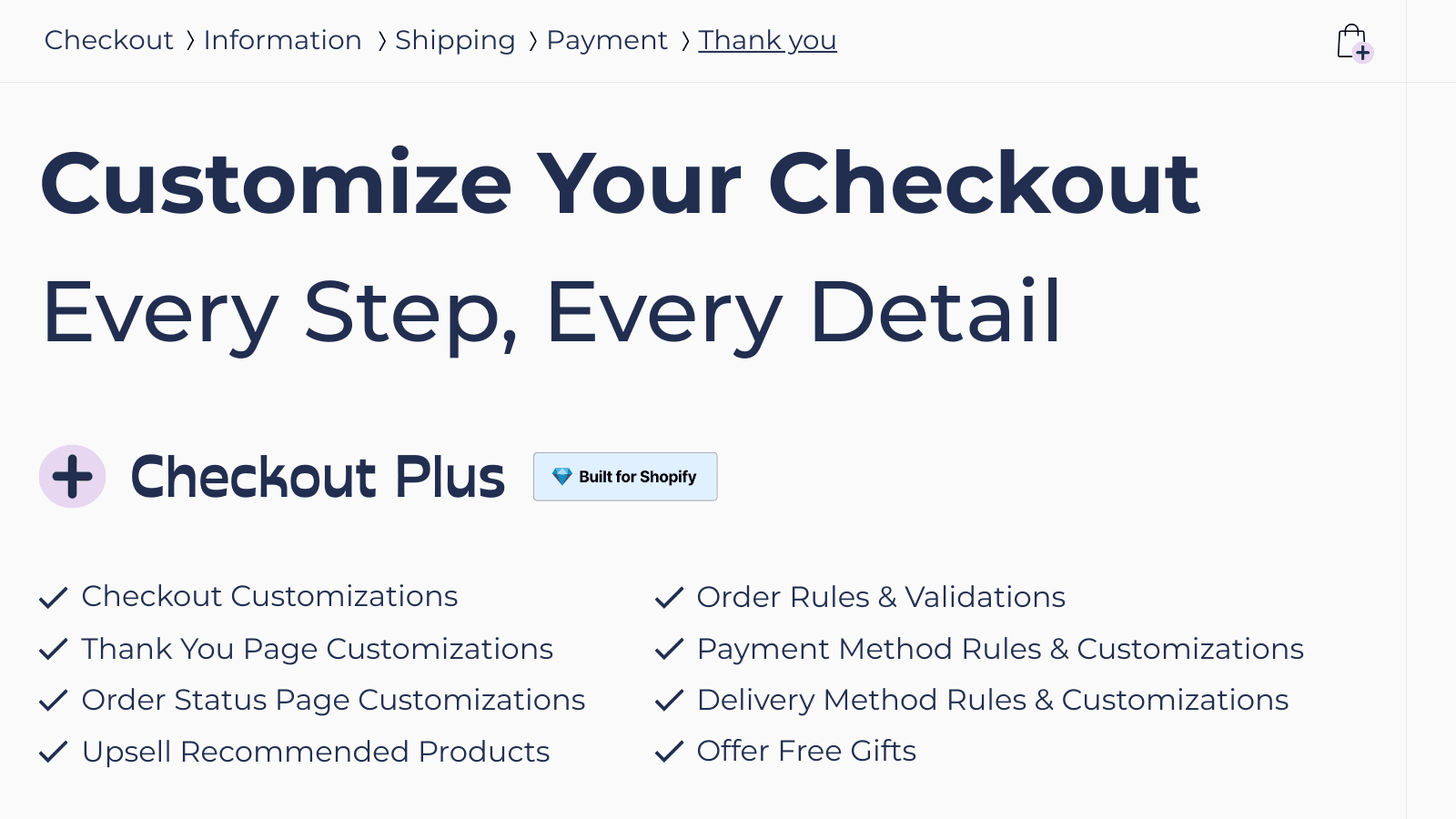 Checkout Plus Banner Showcasing Core Customization Features