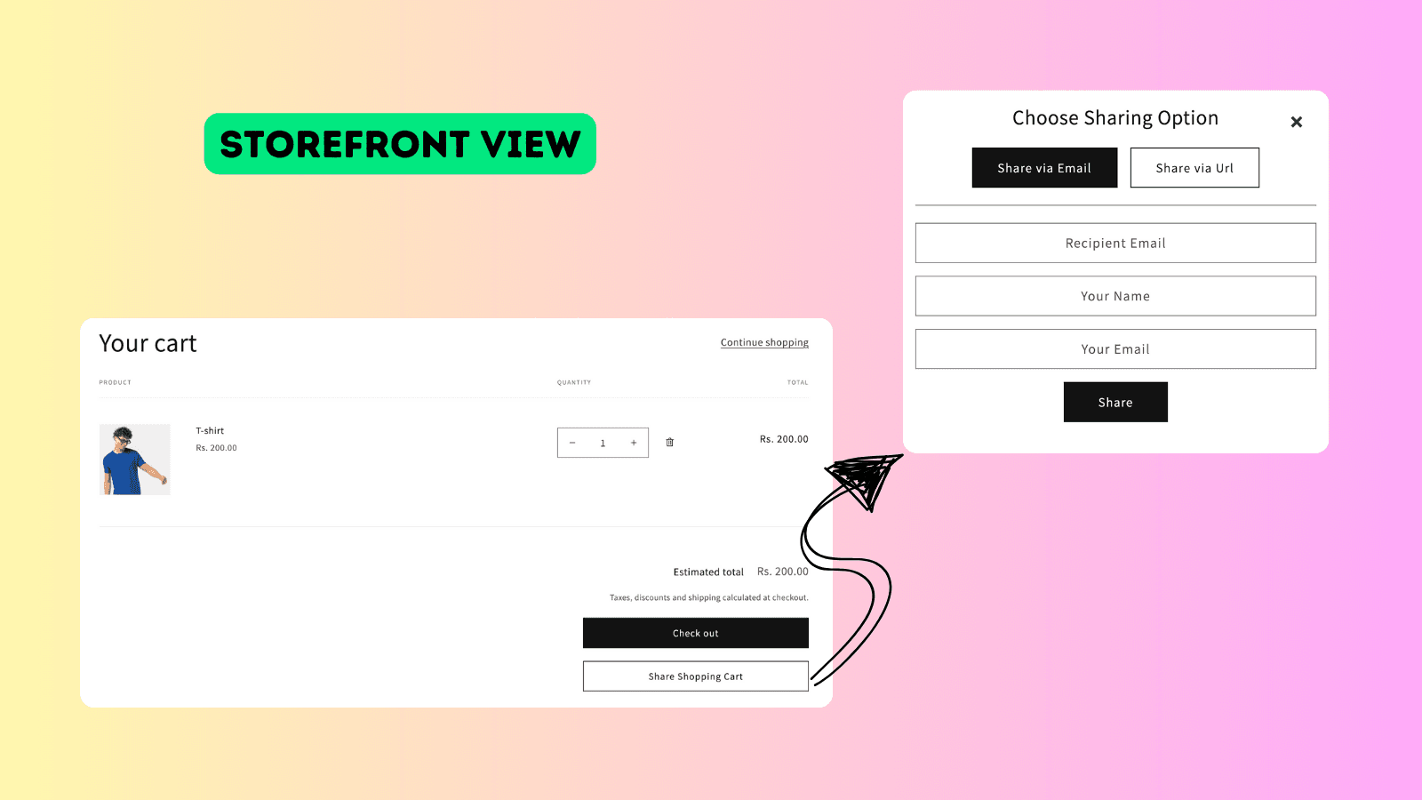Share Shopping Cart Storefront view