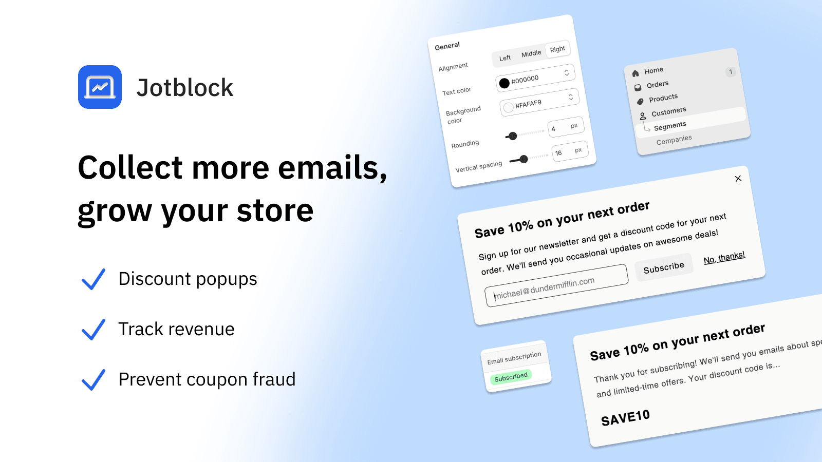 collect more emails, grow your store hero section