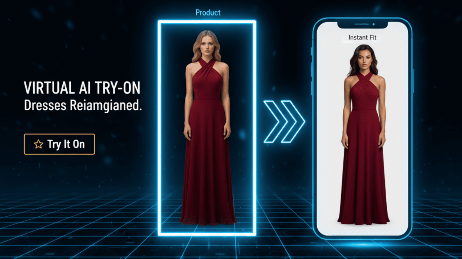 Virtual AI try-on preview showing a blue men’s sports outfit on