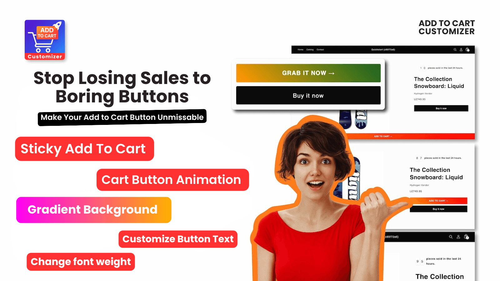 Add to cart conversion booster, animate sticky change text col