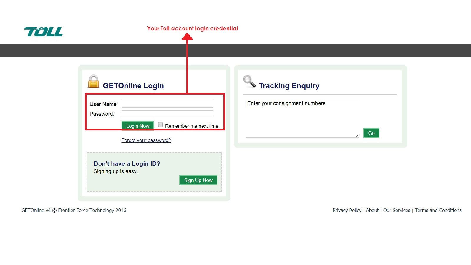 Toll Express Parcels Global Account
