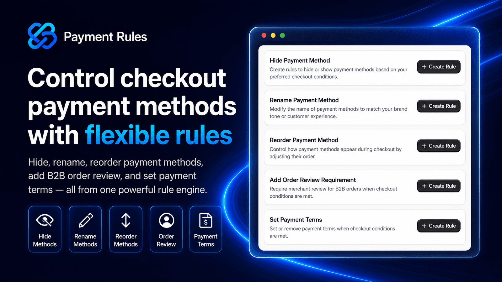 Control checkout payment methods with rules
