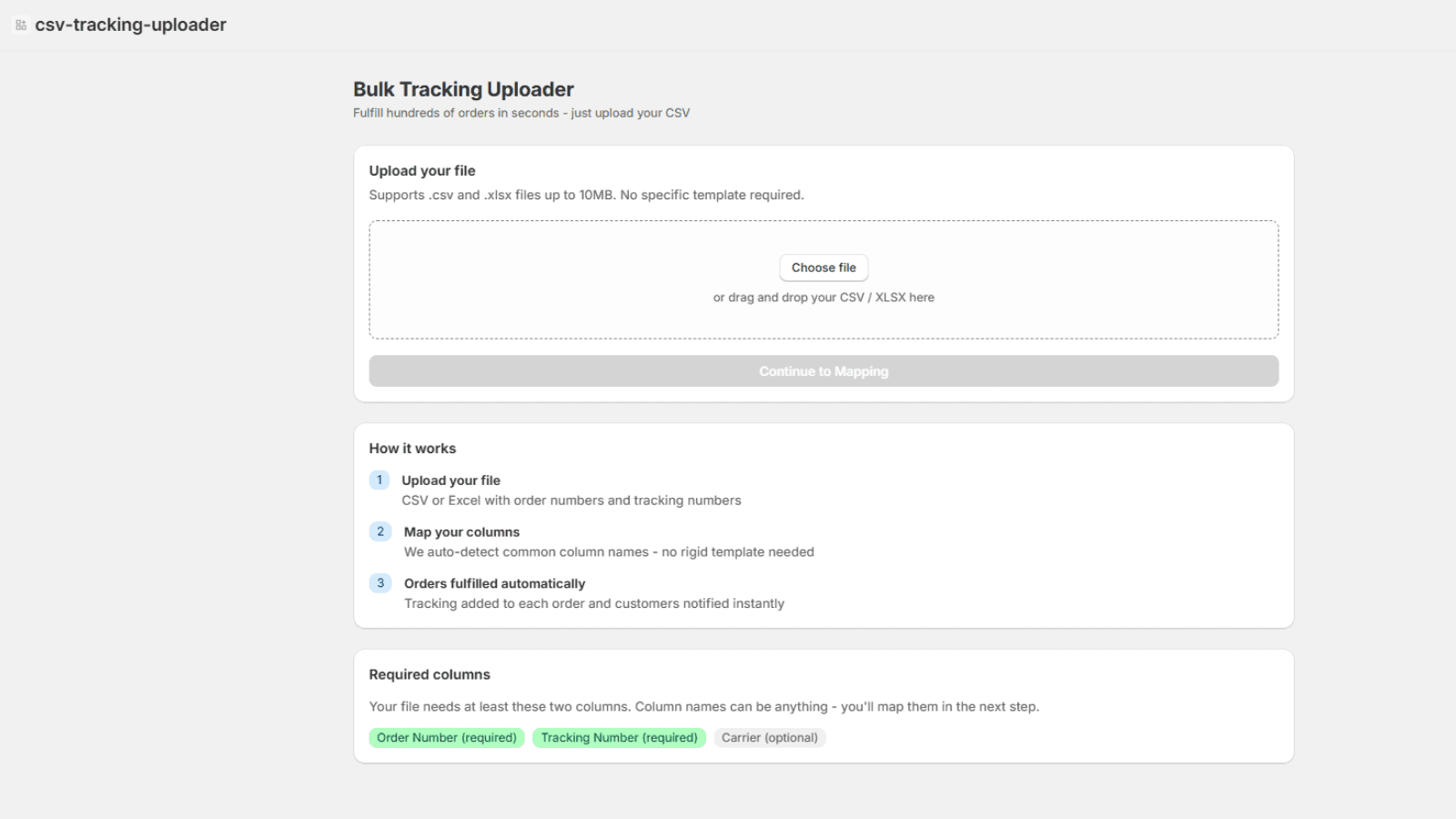 Bulk upload CSV to update Shopify order tracking numbers