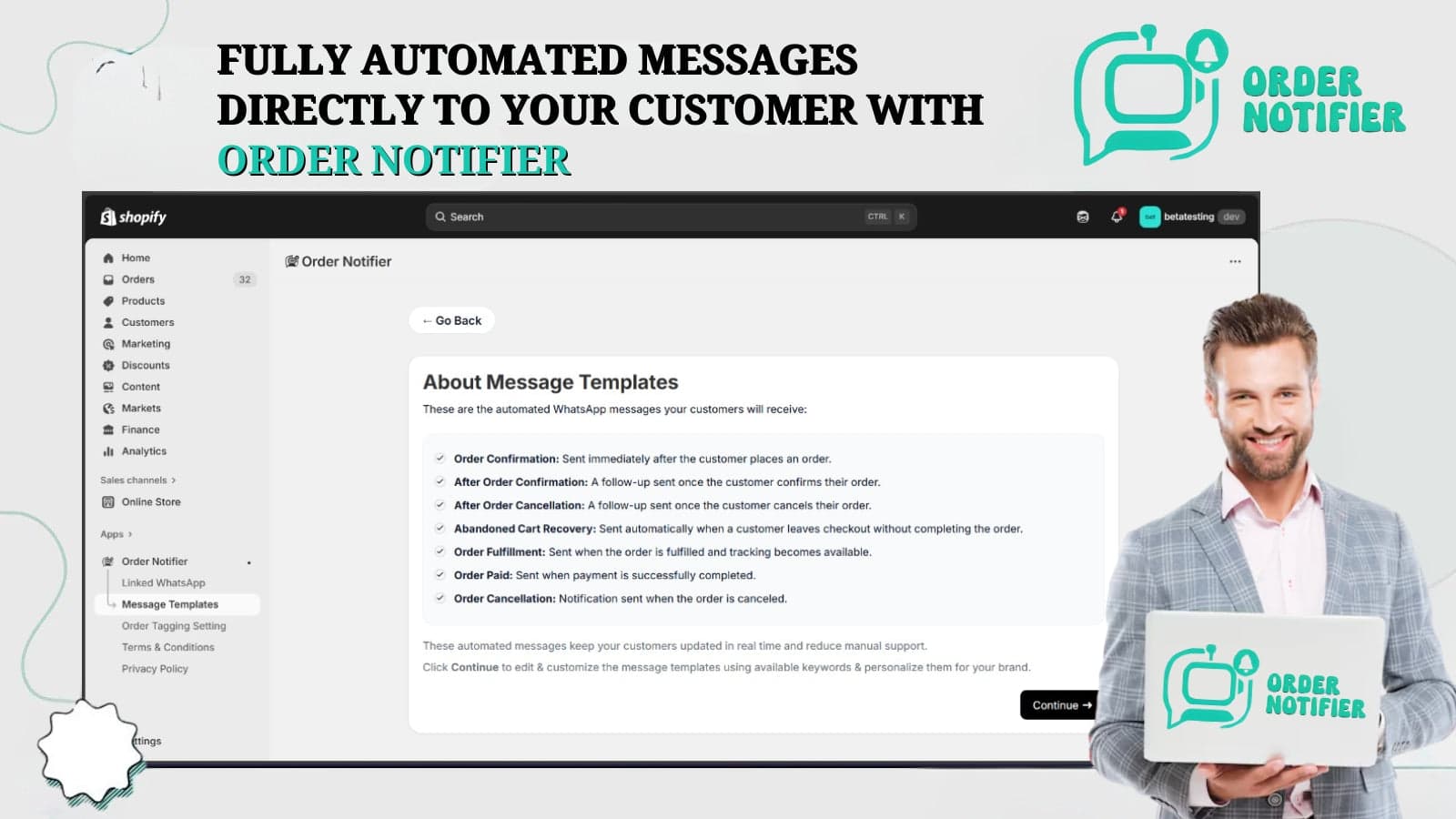 Order notifier, Auto order confirmation, whatsapp automation